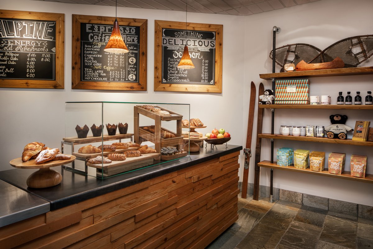 Four Seasons Whistler - Braidwood Cafe in the lobby, baked goods and coffee
